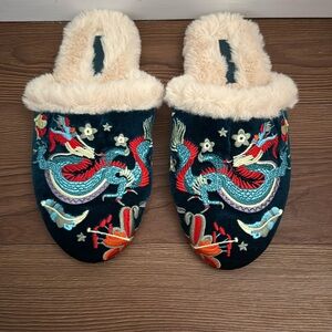 Johnny Was Dragon Embroidered Slippers